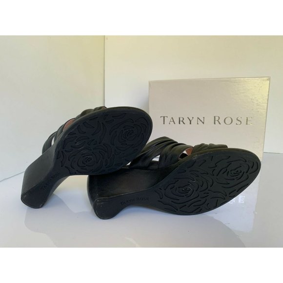 Taryn Rose Maison Platform Wedge Strap Sandal Open Toe Mule Black Leather US 10 - Picture 7 of 7